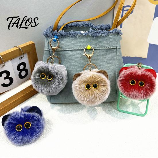Soft Pompom Keychain Plush Cat Ball Keychain, Fluffy Kitten Bag Charm, Pendant with Lightweight Metal Lobster Clasp, Backpacks Keys Decorative