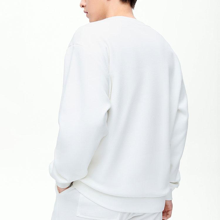 Anta Lifestyle Series Letter Round Neck Pullover Fleece Sweatshirt Men Sweatshirt Paper-White 152348706-1