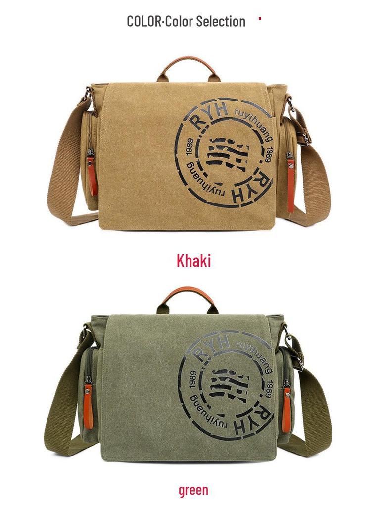Men's Multi-Compartment Canvas Shoulder Bag - Fashionable Handbag, Crossbody, Briefcase, and Laptop Tote for Business and Casual Use.