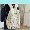 Little Bear Floral Print Youthful Nylon Student Backpack With Breathable Design For Daily Use