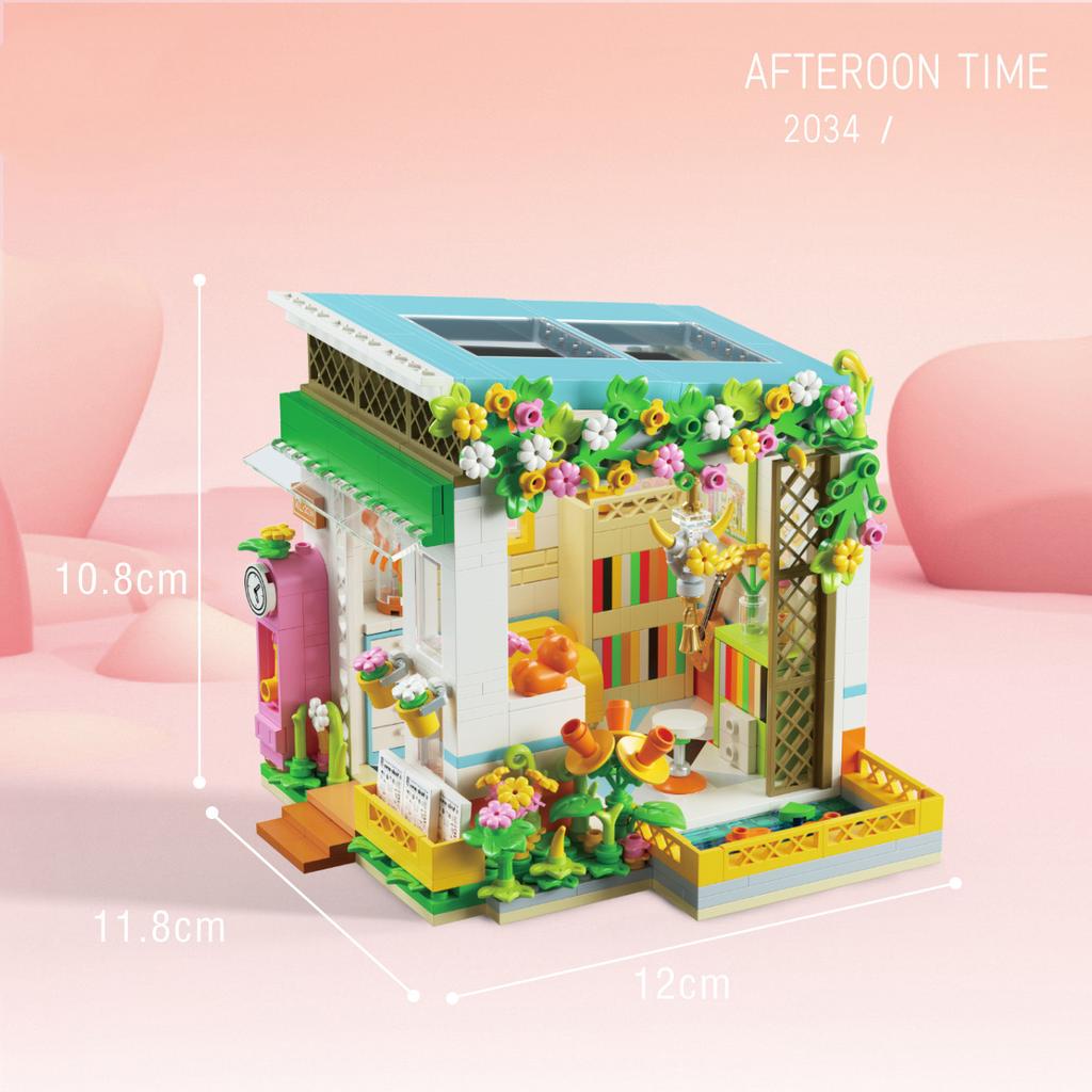 Idea Fairy Tale Street View Mini Block Idyllic Style Flower Dessert Pastry Shop Studio Florist House Room Building Brick Toys
