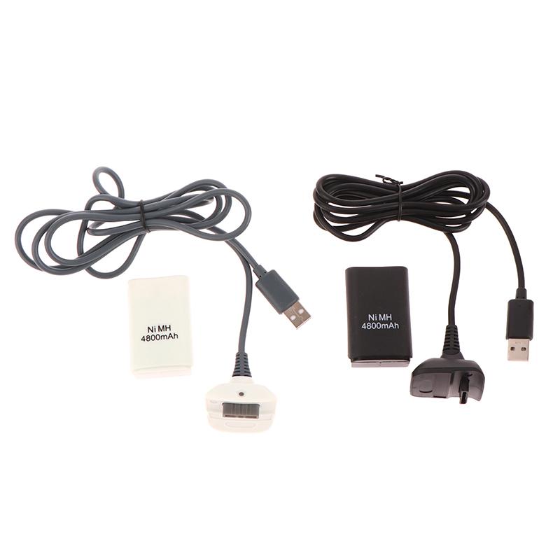 1Set 4800Mah Rechargeable Battery Pack Black/White For Xbox 360 Wireless Game Controller Gamepads With Usb Charging Cable