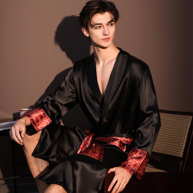 Men's Ice Silk Long Sleeve Bathrobe - 2026 Spring/Summer Yukata Pajamas