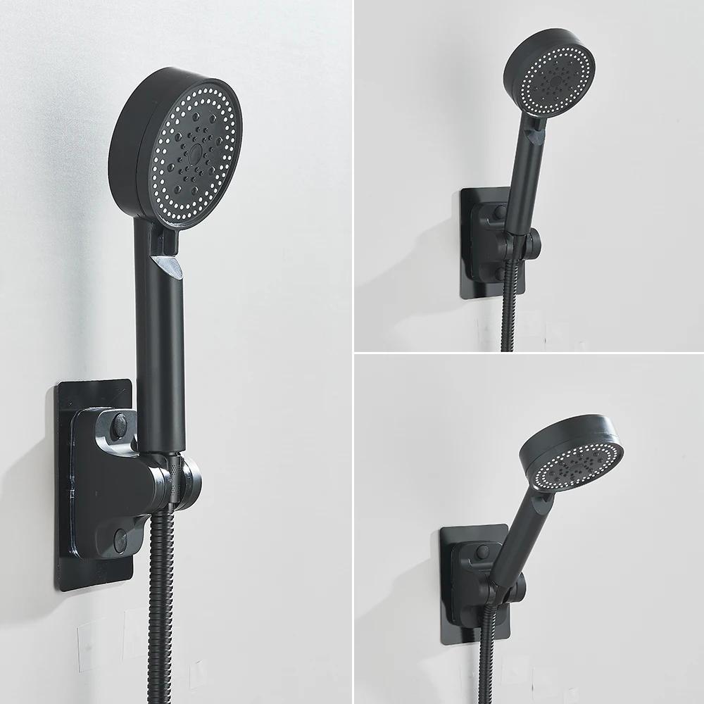 Black Water Saving Shower Head 5 Modes Adjustable High Pressure Shower Handheld Head Handshower Head Plastic Bracket 150cm Hose