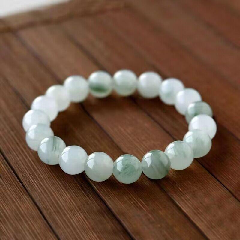 Tianshan Jadeite Gold Thread Women's Bracelet - White Jade Beads with Floating Flower Design