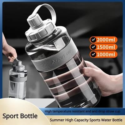 2 Liter Big Water Bottle with Straw 2L/1.5L/1L/0.6L Large Capacity School Gym Sports Drinking Bottles Fitness Botella