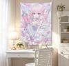 Kawaii Anime Nurse Girl Wall Tapestry Sweet Cute Manga Print Wall Hanging Aesthetic Dorm Bedroom Living Room Home Background