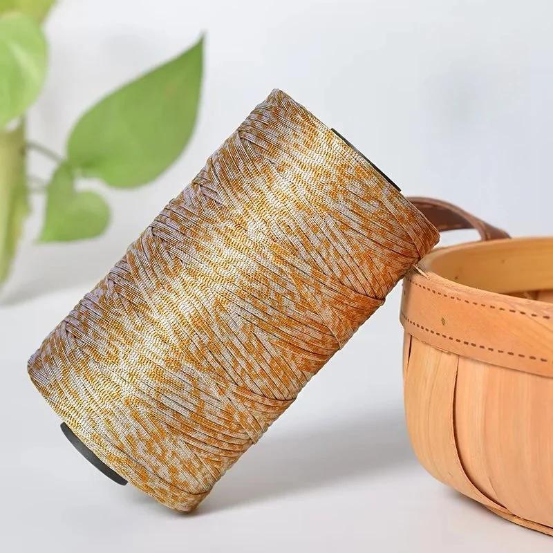 250g/Roll 2.5mm Ice Silk Thread Summer Crochet Yarn for DIY Knitting Bag Shoes Flat Hollow Yarn Hand-knitted Thread Supplies