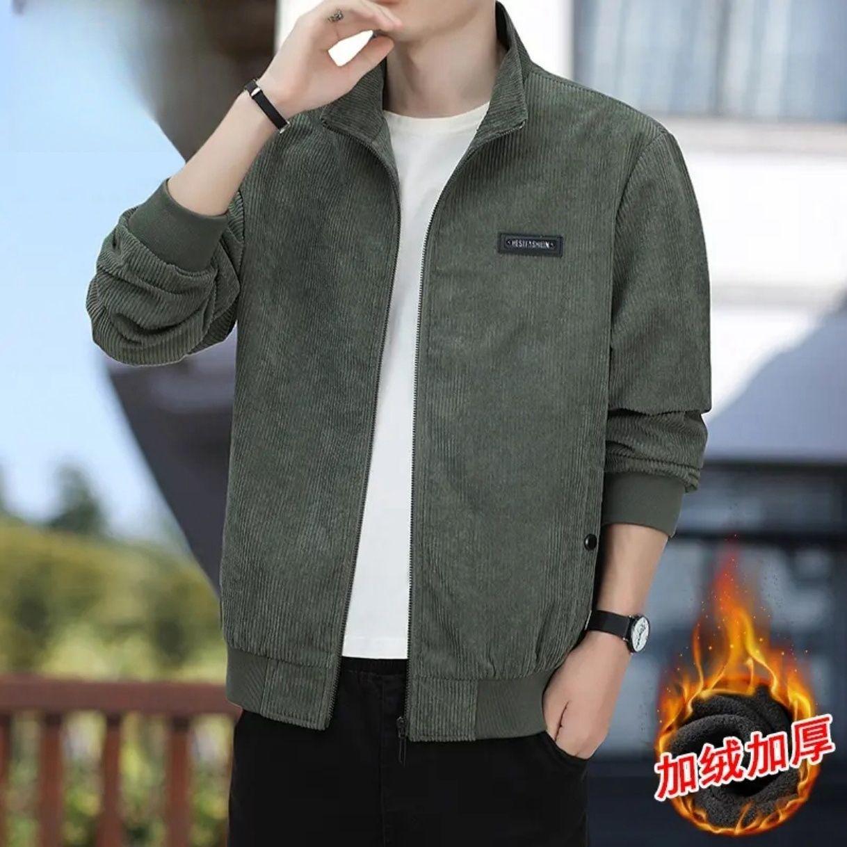 

Men s Trendy Korean Style Slim Fit Corduroy Jacket with Stand Collar 4XL 180-200 lbs