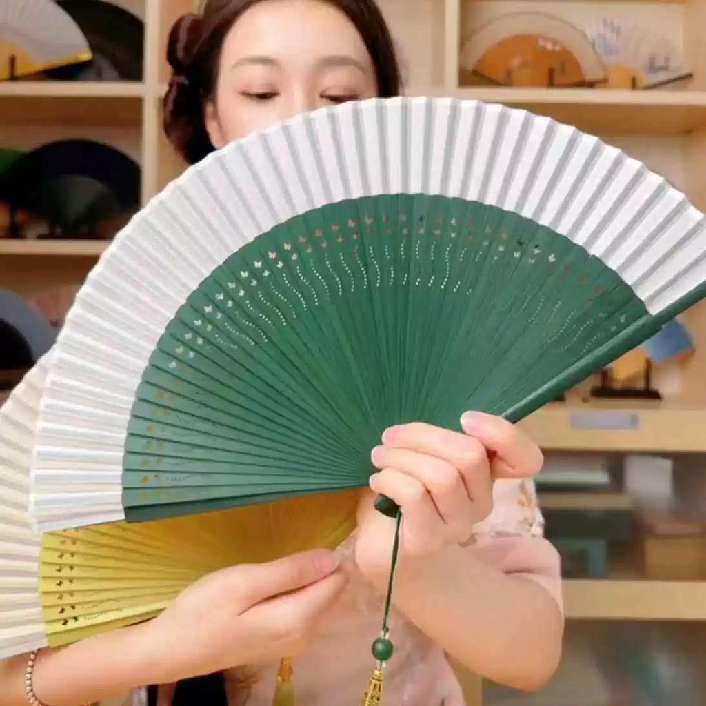 Folding Fan, Compact and Portable, Carved Folding Fan, New Chinese Style, Solid Color, Hollow Design, Chinese Style, Ancient Style, Hanfu Fan, Hanfu