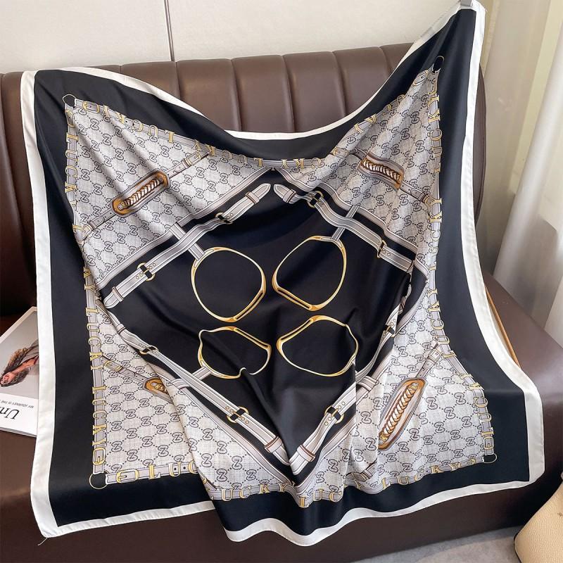 Lightweight 90x90cm Square Scarf Women Navy Style Sun Protection Silk-Like Feel Wear Chic Versatile Accessory