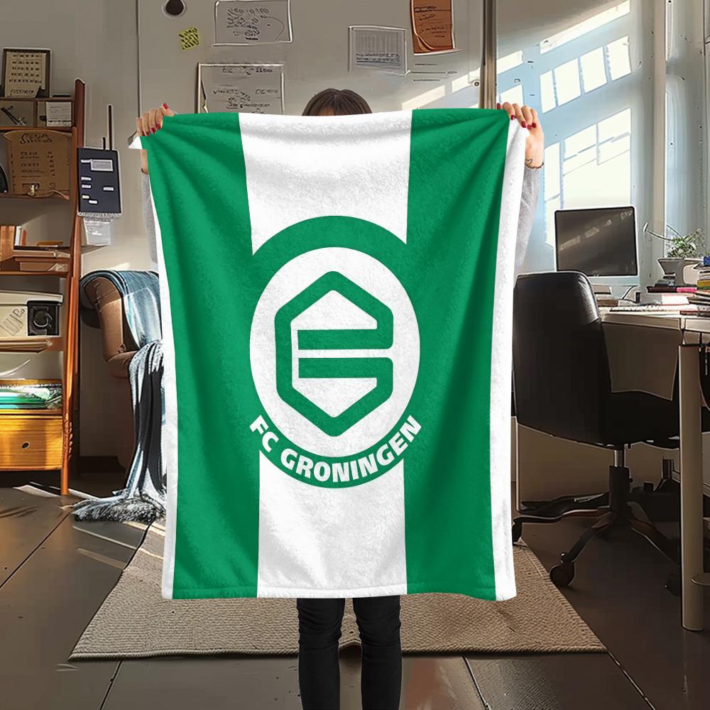 FC Groningen Koc Flanelowy z Nadrukiem, Wysoka jakość, Wygodny na Wszystkie Pory Roku, Wystrój Domu, Ciepło i Komfort