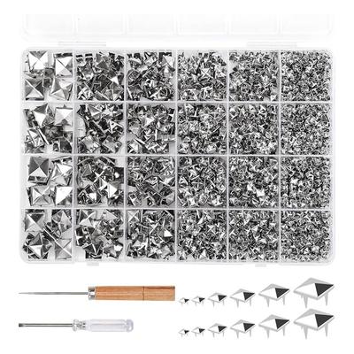 HHO-For Clothing For Leather Jacket Accessories- 1222 Pcs Square Pyramid Studs Prong Studs Rivets For Crafts Punk Metal Spikes B