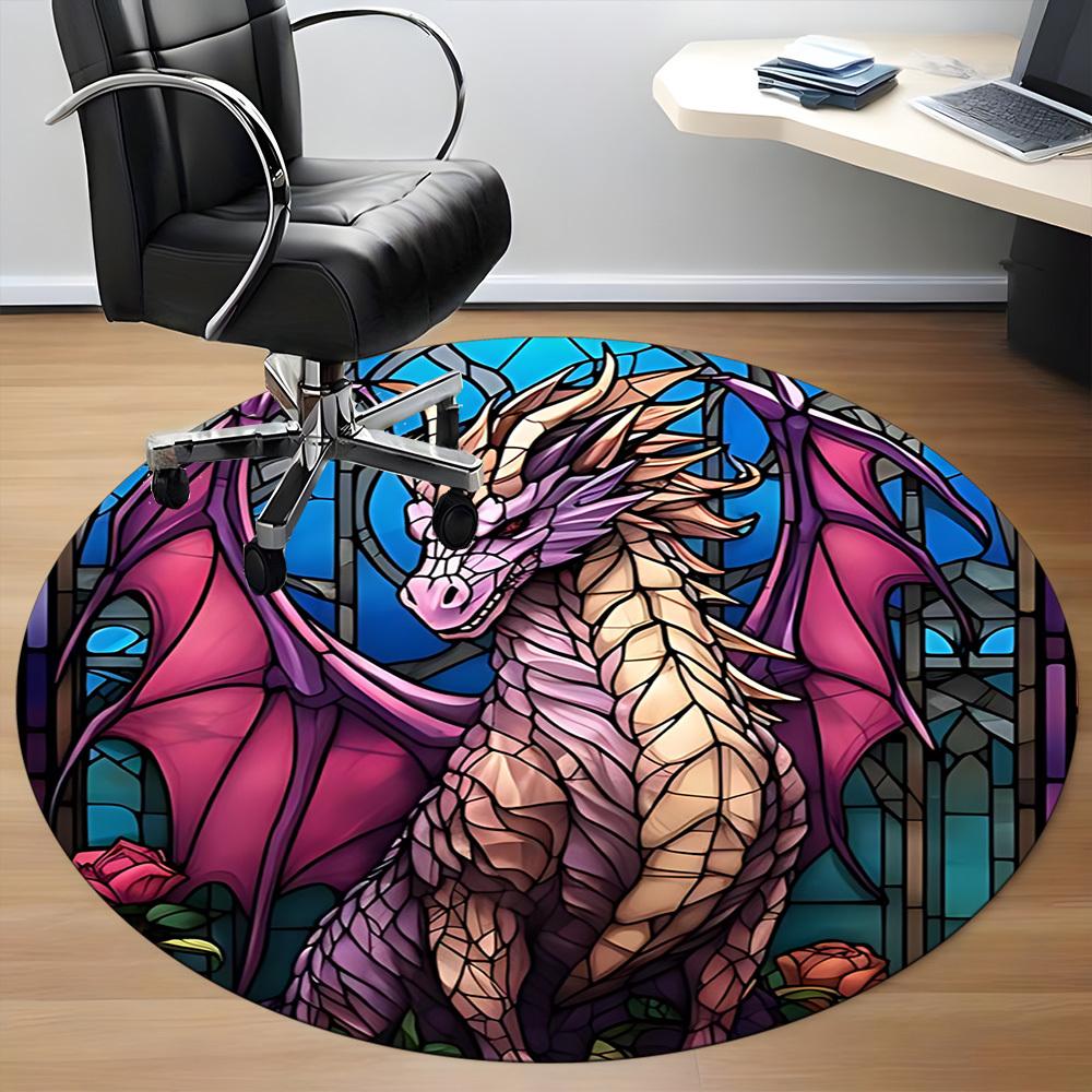 1PC StainedGlass Dragon Office Round Area Rug, Indoor Mat Suitable ForOffice, Under Office Chairs Bedroom Living Room Home Decor, Room Deco,  F033