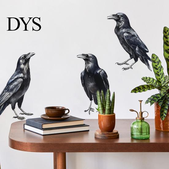 Personalized Home Ornament Halloween Black Crow Wall Stickers, Raven Decals, Removable Room Mural Waterproof PVC Peel And Stick Art Decors for