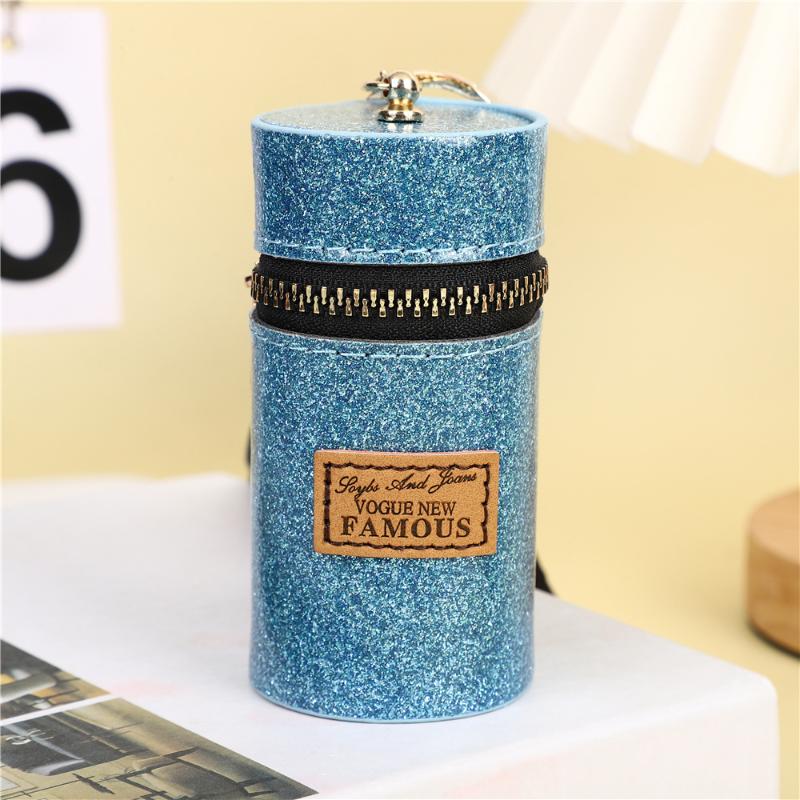 Trendy Glitter Cylindrical Coin Purse Mini Lipstick Pouch With Scarf Keychain Portable Earphone Storage Bag For Women Gifts