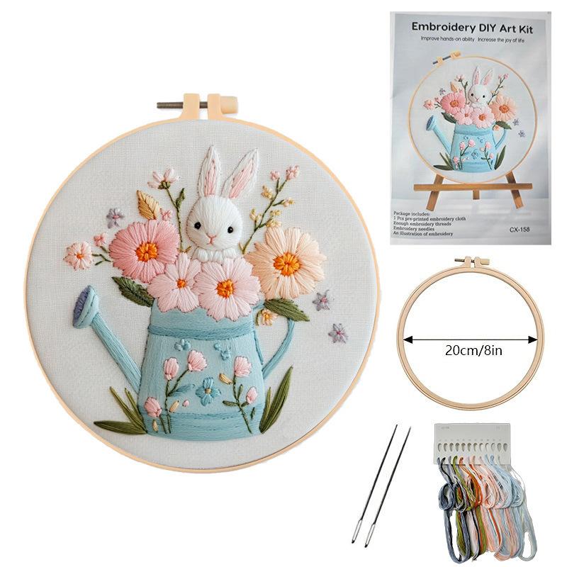 

1 набор для вышивания своими руками серии «Цветы, птицы и кролики», включая инструменты, подходит для начинающих, набор материалов для вышивания вручную; 20cm