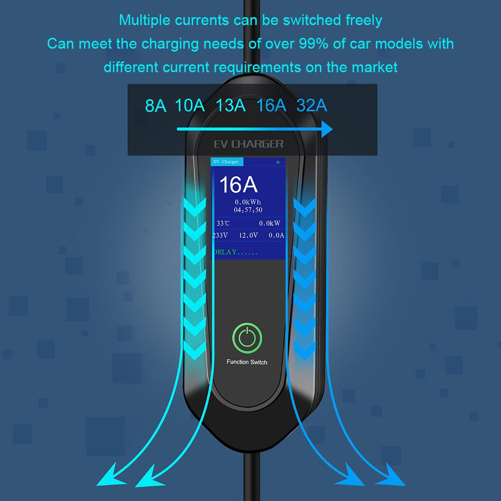 32A 7KW 5M Single-Phase 3PIN Type 2 Charging Cable CEE With LCD Display EV Charger Portable