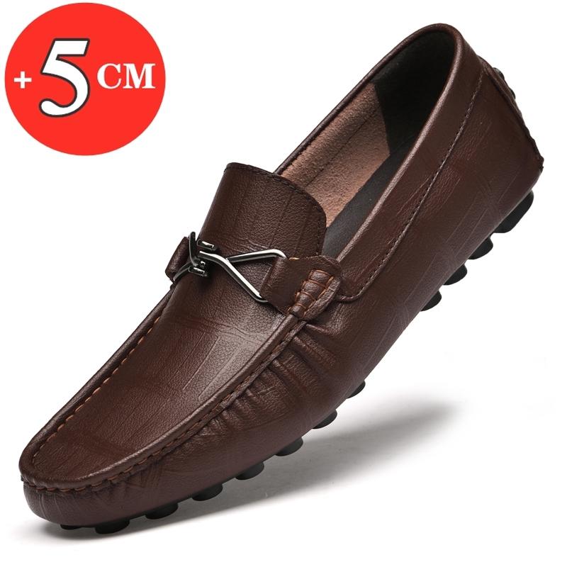 Fashion Comfortable Men Loafers /5cm Elevator Shoes Men Sneakers Black Brown Soft Genuine Leather Men Flats Height Increase Taller Shoes