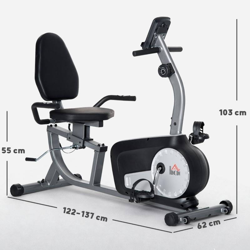 HOMCOM Semi-Recumbent Exercise Bike, Adjustable Seat, 8 Resistance Levels