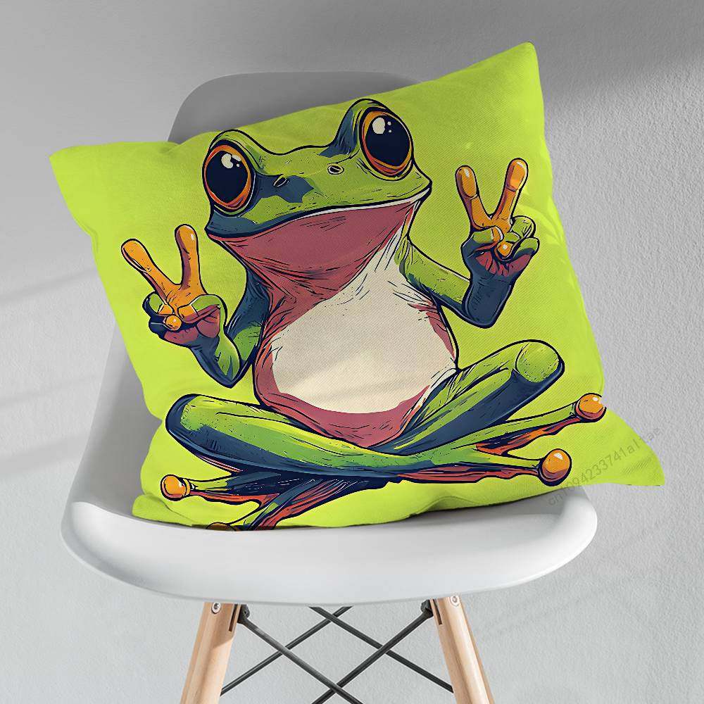 Cute Cartoon Art Frog Various Sizes Square Pillow Case For Car Home Bedchamber Decor Birthday Gift