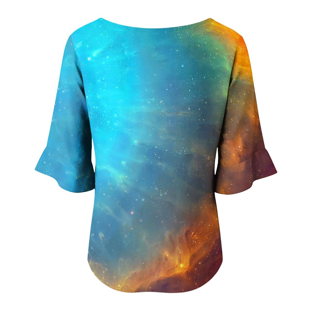 Ladies' Cross Dyed Printed Button Casual V-neck Fashionable Seven Quarter Sleeve Top