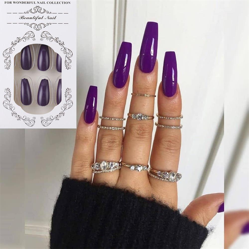 

24 шт./набор Акриловое наращивание Полное покрытие Гроб Накладные ногти Искусственные ногти Советы для ногтей Ногти балерины 10 bright