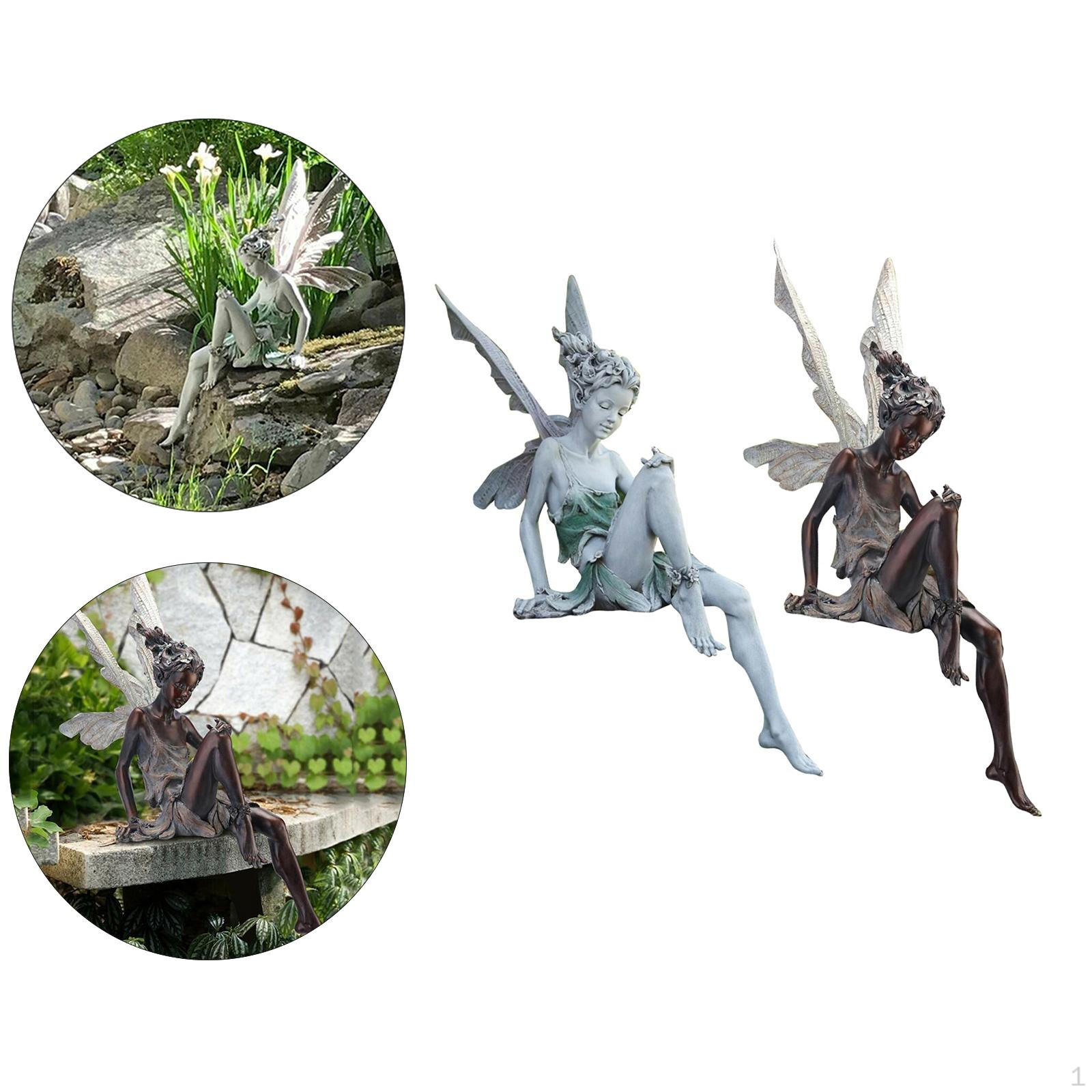 

2x Уличная садовая статуя 15x6см Скульптура феи для газона и двора Фонтан Сидящие феи Фигурка