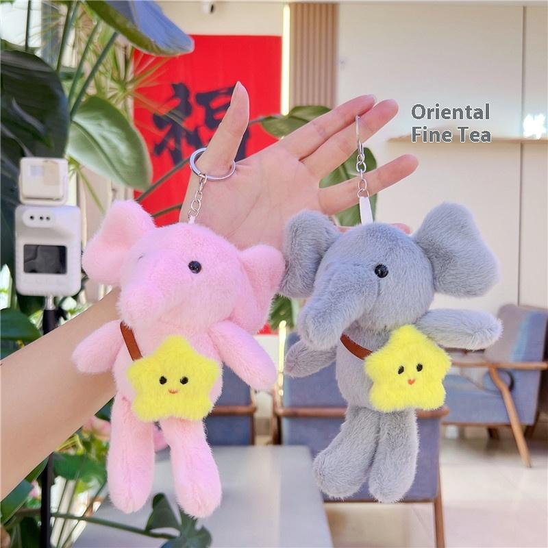 1Pcs Cute Star Elephant Keychain Small Animal Key Ring Bookbag Pendant Plush Toy Birthday Christmas Gift