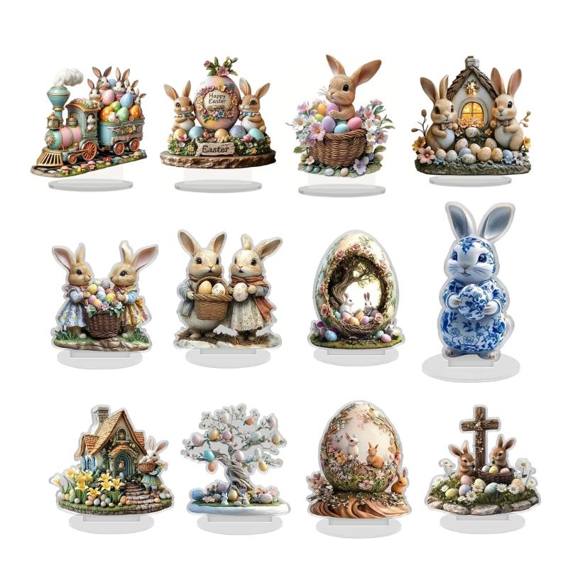 Easters Decorations Easters Eggs Bunnies Figurines Spring Decors Acrylic Rabbit Statue Home Farmhouses Tabletop Decors