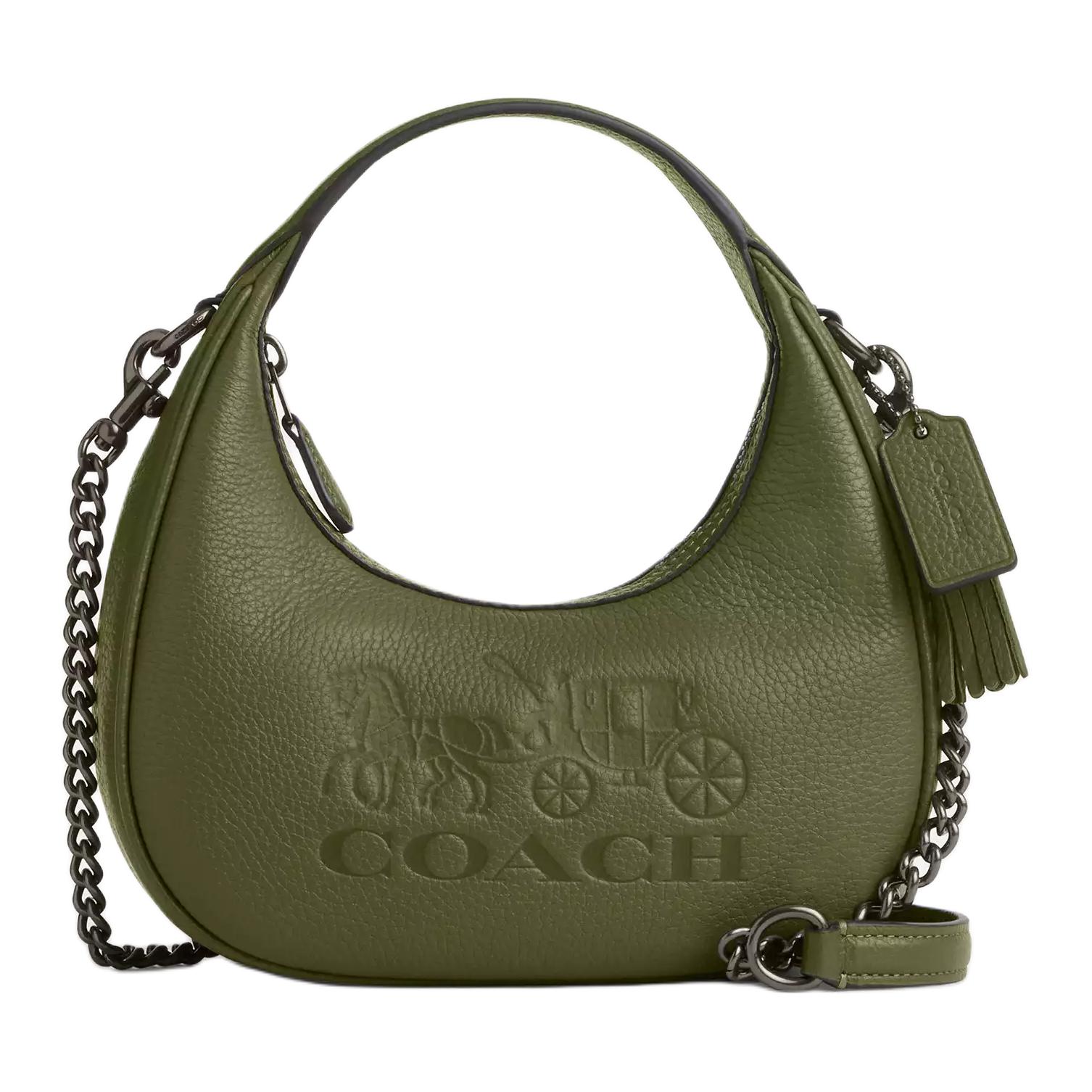 

Coach Carmen 20 Logo Zip Closure Pebble Leather Shoulder Crossbody Mini Bag Women handbags Copper Military-Green CT774-QBMGR Basic Set (Bag+Dust Bag)