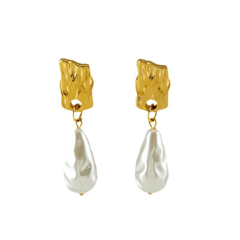 Cross-Border Irregular Pearl Long Earrings - European & American Retro Design, Versatile & Elegant.