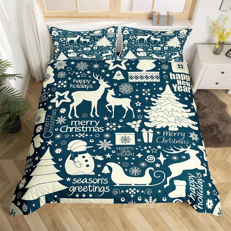 Weihnachts-Bettbezug Cartoon Schneemann Hirsch Rentier Bettwäsche-Set Einzelgröße Mikrofaser Niedlich Lebkuchen Strumpf Bettdeckenbezug