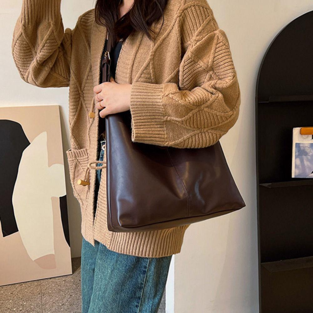Retro Commute Shoulder Bag Solid Color Women's Underarm Bag Temperament Pu Leather Tote Bag  Girls