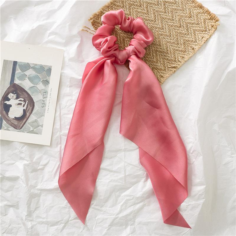 28cm Long Ribbon Satin Scrunchies Solid Color Fashion Bow Ponytail  Hair Ties Women Girls Elastic Hair Bands Headwear Accessory