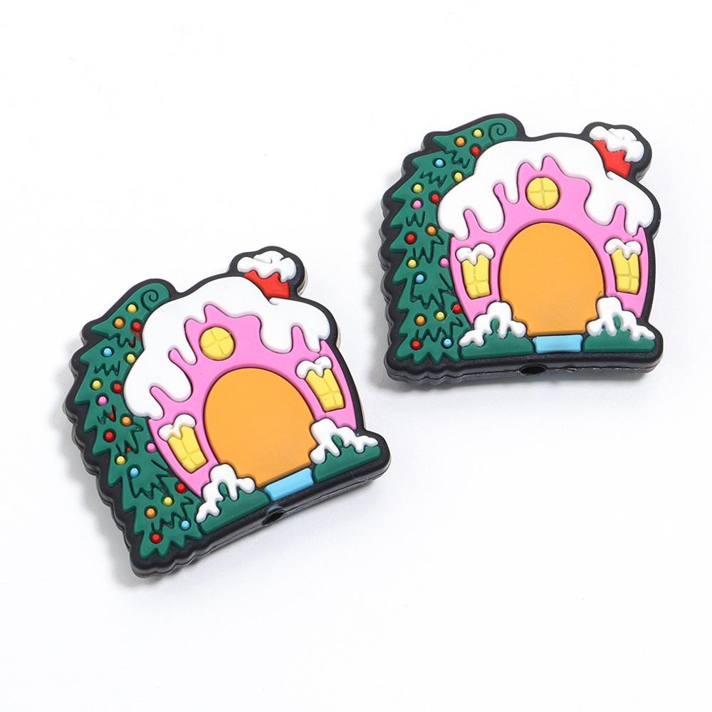 2pcs Silicone Beads Lovely Christmas Series Santa Reindeer Snowman Tree Loose Beads For Jewelry Making DIY Christmas Gifts Decor