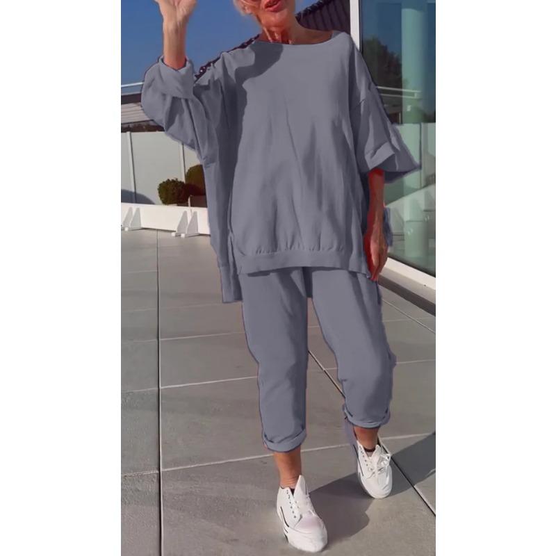 IHUASU Women s Fashion Casual Long Sleeve O-Neck Pants Suits S