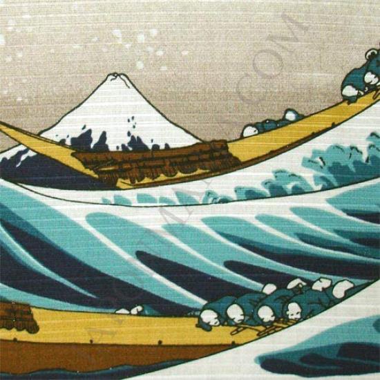 Musubi Furoshiki Sumida Waves and Made in (Wrapping Cloth), Large, Approx. 105cm, River, Mt. Fuji, Beige, Japan, 20716-302