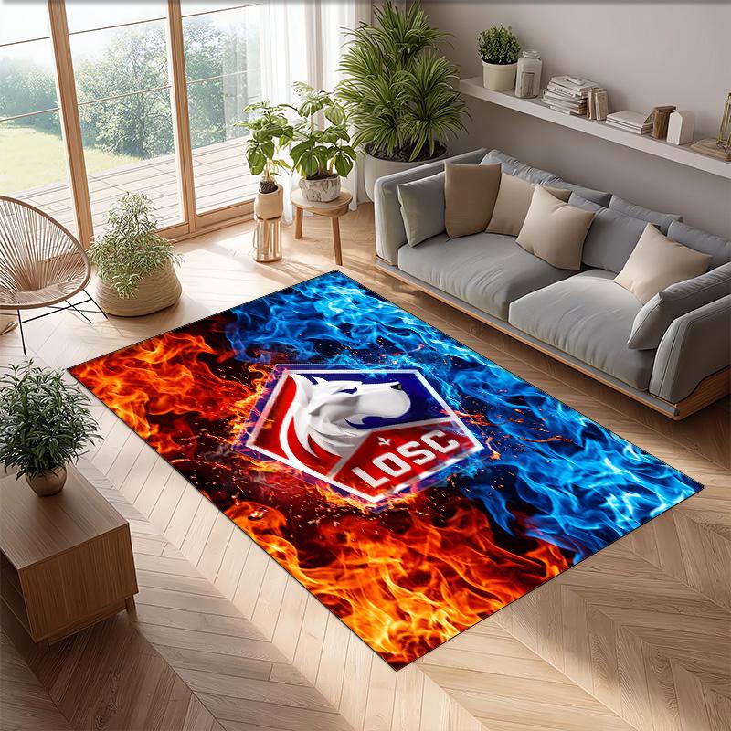 LOSC Lille FC Soccer Football Pattern Soft Area Rug Non Slip Indoor Floor Carpet Sports Decor Mat for Bedroom