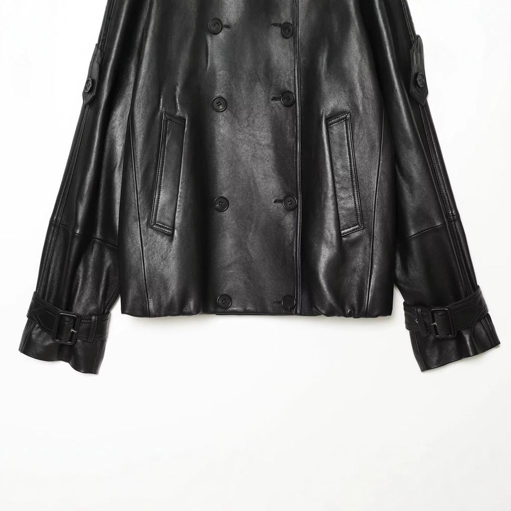 European and American style, new women's clothing, fashion, temperament lapel leather jacket short jacket 8611AFG107