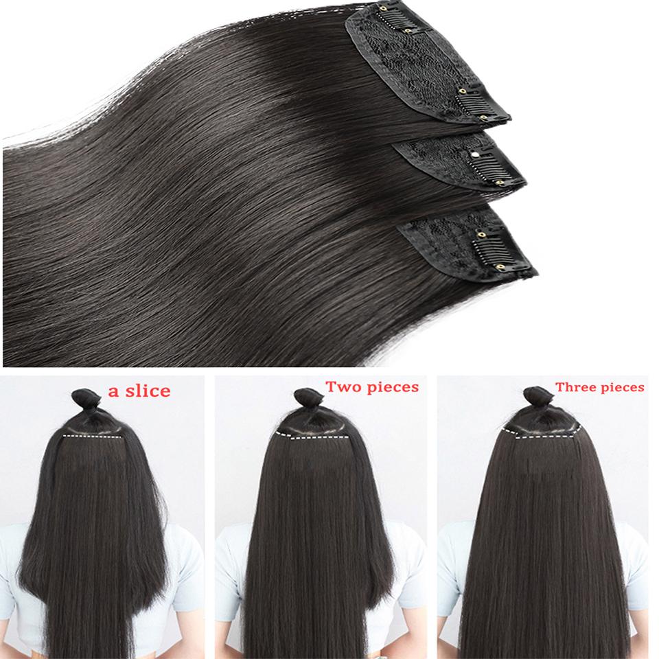 WTB Three-piece Hair Extension Synthetic Wig Women Head Natural Fluffy Long Straight Hair Extension Three-piece Wig Piece