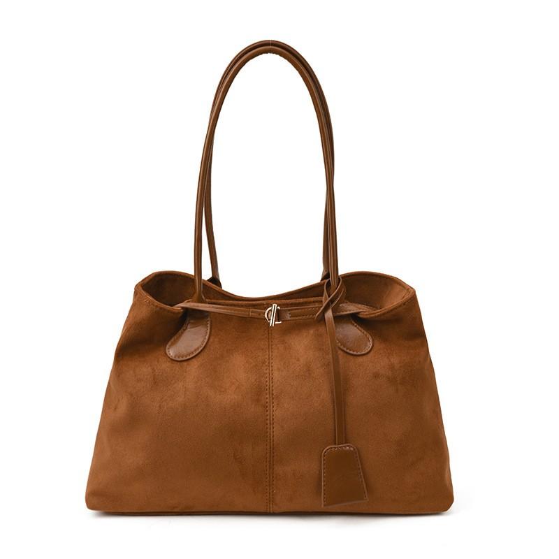 Vintage Suede-Like PU Tote Bag Women Large Capacity Commuter Shoulder Crossbody Style