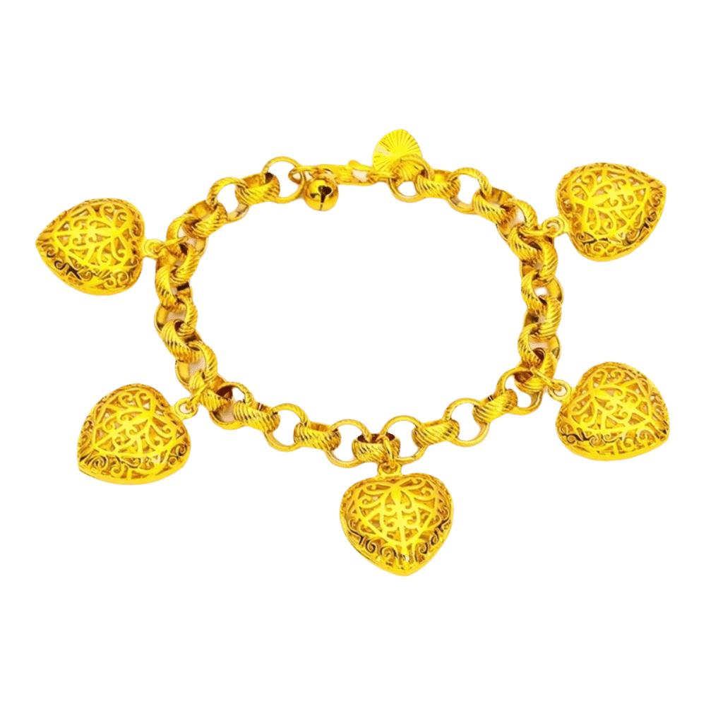 Elegant Gold Plated Heart Bracelet Brass Sand Gold Charm Bangle Pendant Hollow Bracelet  Party