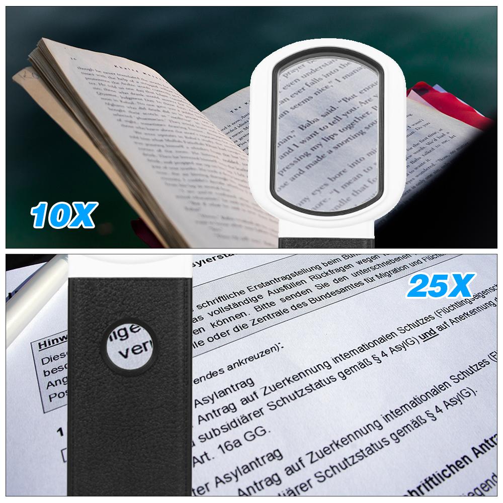 Handheld Magnifier Multifunctional Magnifying Glass 10X/25X Adjustable Magnification Foldable