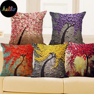Throw Pillow Case Retro Flower Tree Printed Cotton Linen Cus On Cover Sofa Decal Bolster Accessory