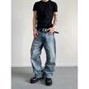Mens Distressed Blue Straight Fit Denim Jeans Casual Slim Wide Leg Pants