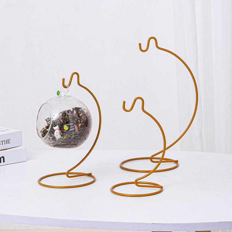 Glass Hanging Micro Landscape with Iron Hook Bracket for Ecological Plant Displays