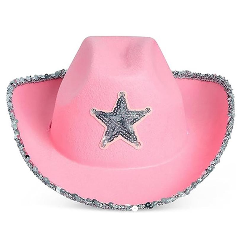 Funny Party Hats Pink Cowboy Hat Western Hat Womens Adult Cowboy Hat Giltter Star Pattern Hat Costume Accessories