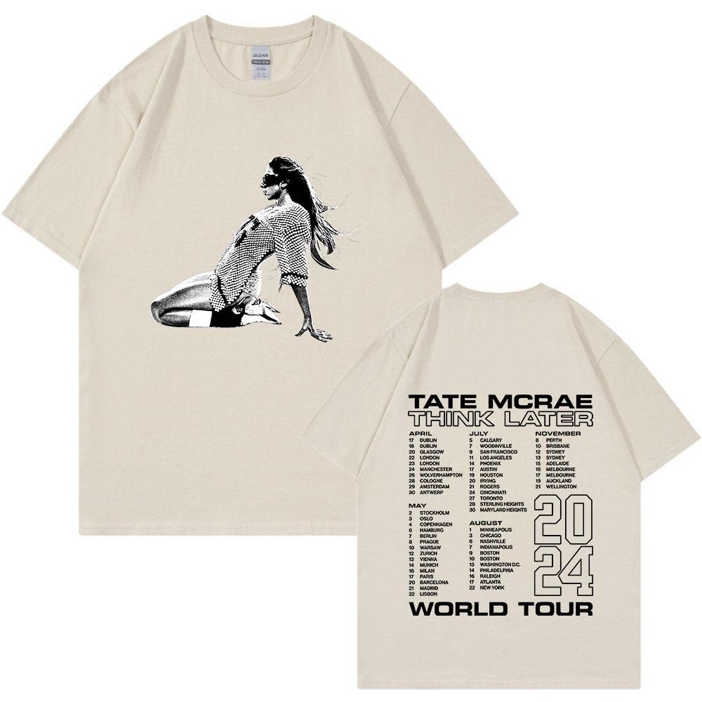Tate Mcrae The Think Later World Tour 2024 T-skjorte Herre Dame Mote Vintage T-skjorter Harajuku Kortermet Oversized T-skjorter