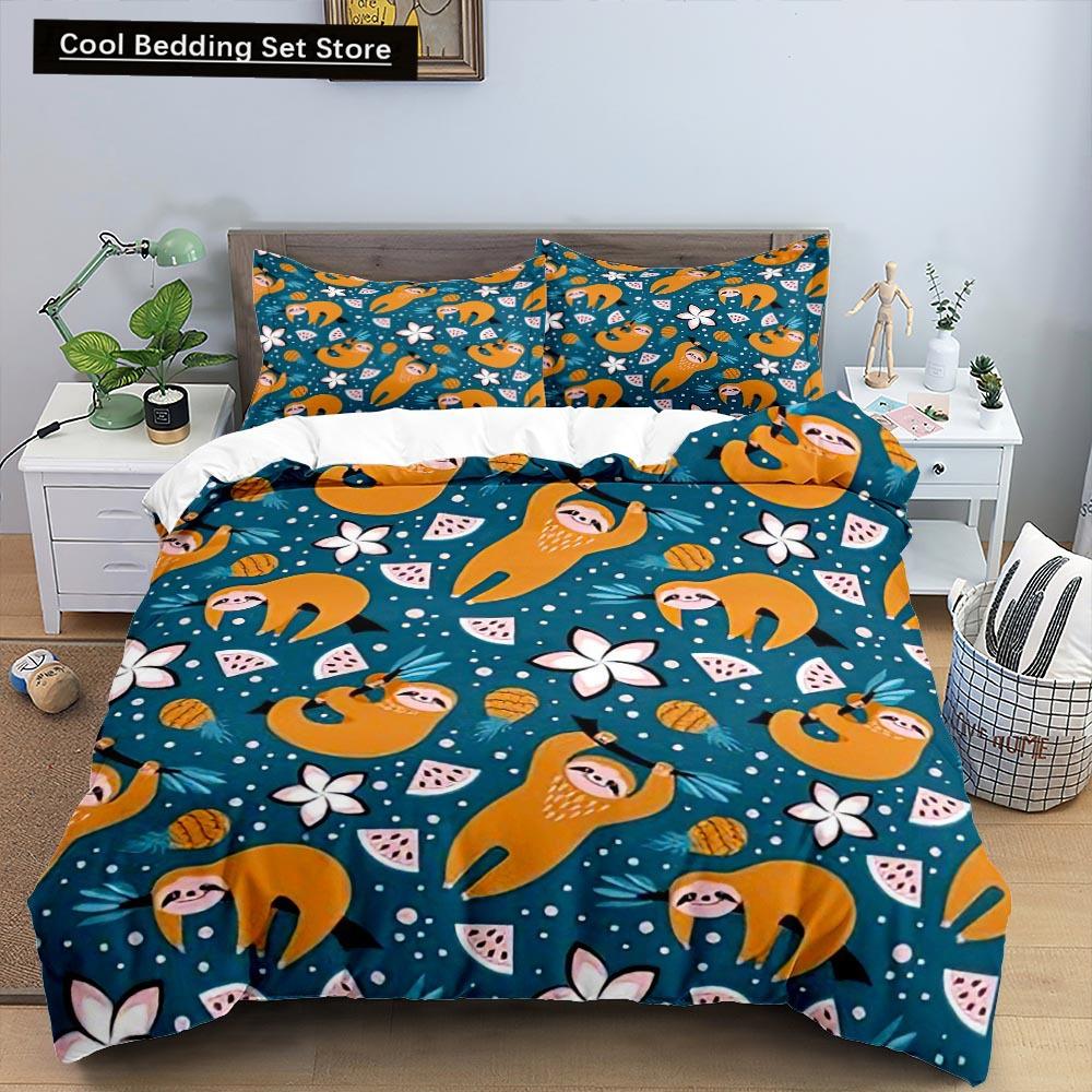 Cartoon Sloth Duvet Cover King Queen Funny Animal Bedding Set for Kids Wildlife Polyester Quilt Cover Children Birthday Gifts
